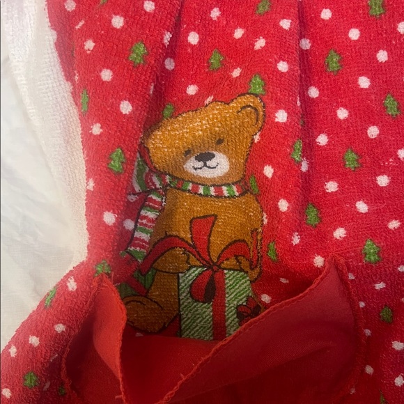 Parisian Prints Festive Red Teddy Bear Apron 100% Cotton - Picture 3 of 11